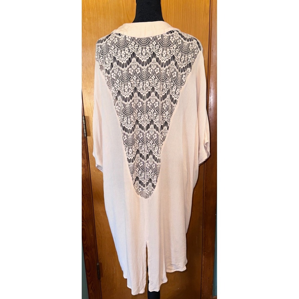 Elodie Womens Pink Lace Back Open Front Kimono Cardigan Duster Cover Up Medium - Picture 3 of 5